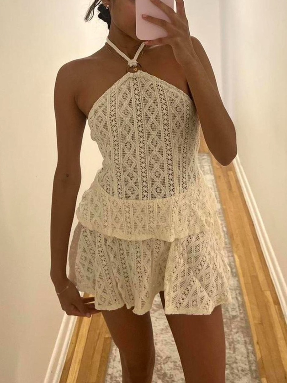 PLT Cream Lace Halter Dress